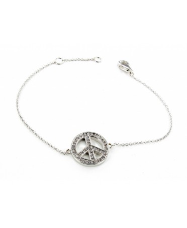 Bracelet peace and love Argent ou plaqué Or sur lien satiné ajustable