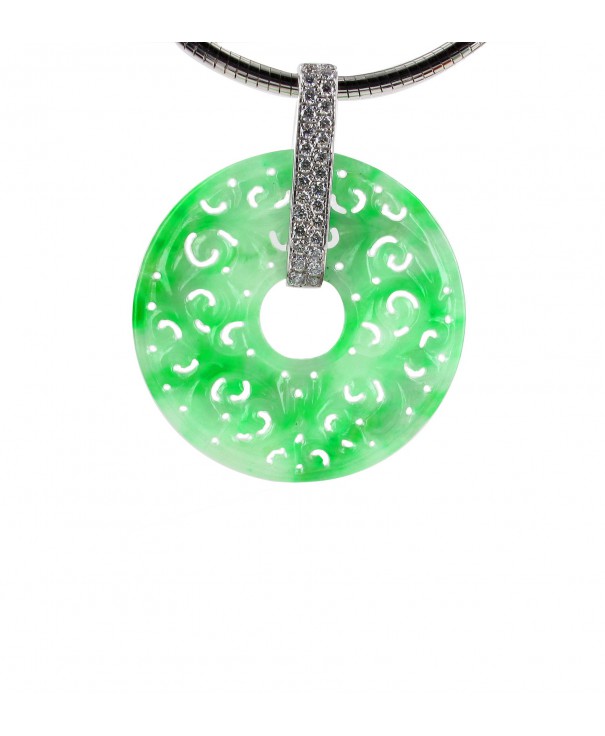 Or jaune plaque vert chinois jade Pendentif Cercle avec chaîne 320067 